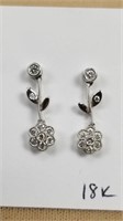 18kt WG Hanging Flower Drop Earrings w/Diamonds