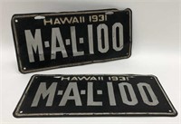 Rare Pair of Vintage 1931 Hawaii License Plates