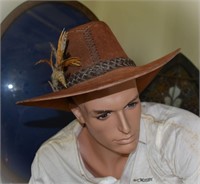 San Zeno Brown Leather Feathered Cowboy hat medium