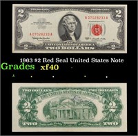 1963 $2 Red Seal United States Note Grades xf