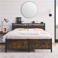 Led Bed Frame Queen Size, Storage Headboard