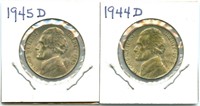 2 Jefferson WWII Nickels - 1945-D & 1944-D, 35%