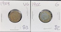 Pair of Antique Indian Head Penny coins graded V