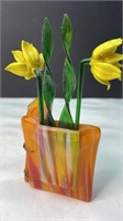Blown Glass Opening Book & Flowers Ornament