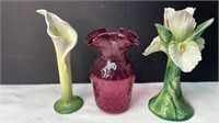 Floral Fine China & pink glass vase lot