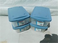 4 Rubbermaid storage boxes, 1.4 gal. with covers