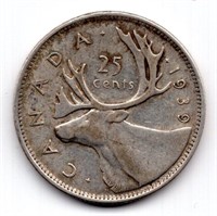1939 Canada 25 Cents Silver Coin