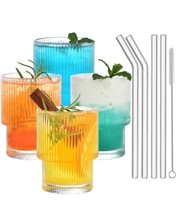 ALINK 7 oz Small Ribbed Drinking Water Glasses