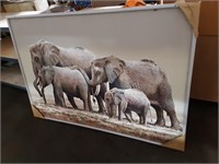Oil on canvas Elephant family painting framed 61"