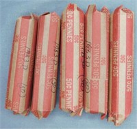 (5) Rolls of 1953-D Wheat Cents.