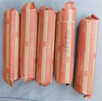 (5) Rolls of 1956-D Wheat Cents.