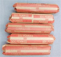 (5) Rolls of 1953-D Wheat Cents.