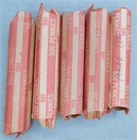 (5) Rolls of 1952-D Wheat Cents.