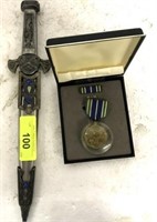 DAGGER WITH MILITARY MEDAL