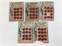 Czech Art Deco red opaque glass buttons on cards