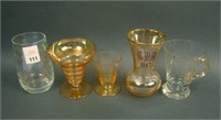 5 pc. Lot: Odd Drape Juice Glass, Mini Vase w/
