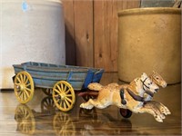 Antique Cast Iron Horse Drawn Wagon Toy