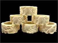 6 Hard Natural White Material Carved Napkin Rings