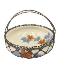 Japanese Awaji Pottery Bowl W/ Silver Basket Weave