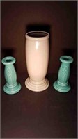 FIESTAWARE VASE + PAIR OF CANDLESTICKS