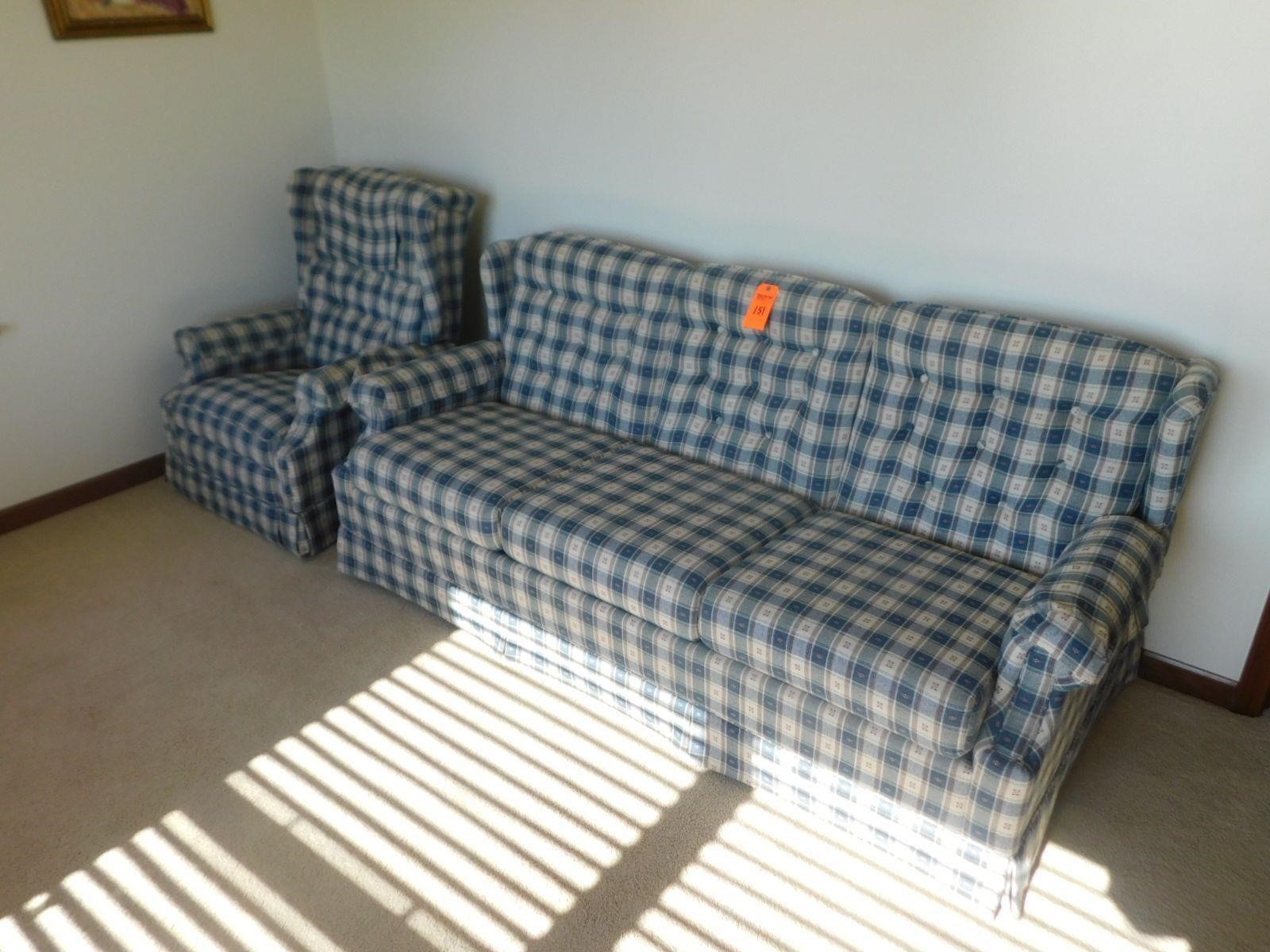Lot 151  Plaid Couch and Chair.