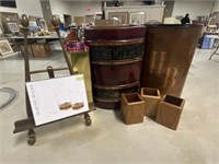 Trash Cans, Easel, Matches w/ holder, misc.