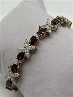 Sterling Gold Vermeil Fine Garnet & CZ Bracelet