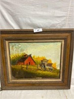 Canvas barn & buggy oil painting