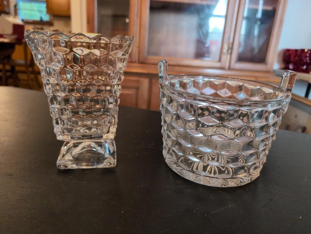 Fostoria ice bucket and vase glassware