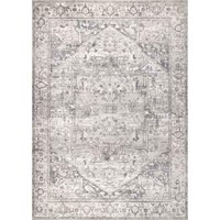 8 X 10 ft Grey Indoor Medallion Washable Area Rug