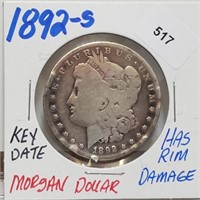 Key Date 1892-S 90% Silver Morgan $1 Dollar