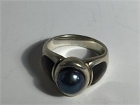 BLACK PEARL ABALONE RING & 925 STERLING SILVER w