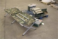 Camo Cot,(5) Tackle Boxes,Some Lures,(2) Fishing P