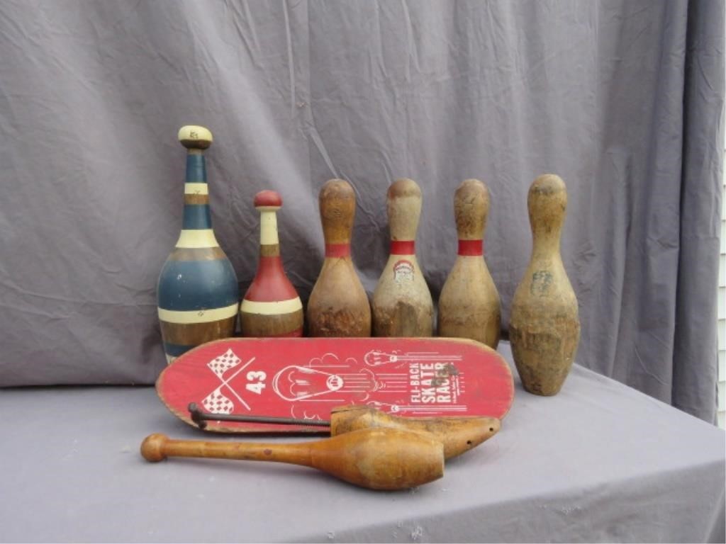 WOODEN BOWLING & JUGGLING PINS, FLY BACK SKATE