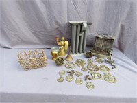 BRASS HORSE ROSETTES, SEWING BIRD, OLD TOASTER
