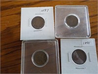 4 Indian head pennies 1891, 1905, 07, 01 all