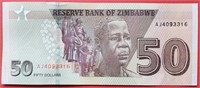 2020 Zimbabwe 50 DOLLARS banknote UNC.
