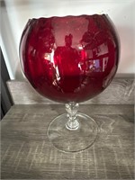 Red ruby glass footed bowl