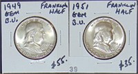 1949, 1951 BU Franklin Half Dollars.