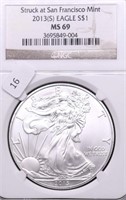 2013 S NGC MS69 SILVER EAGLE