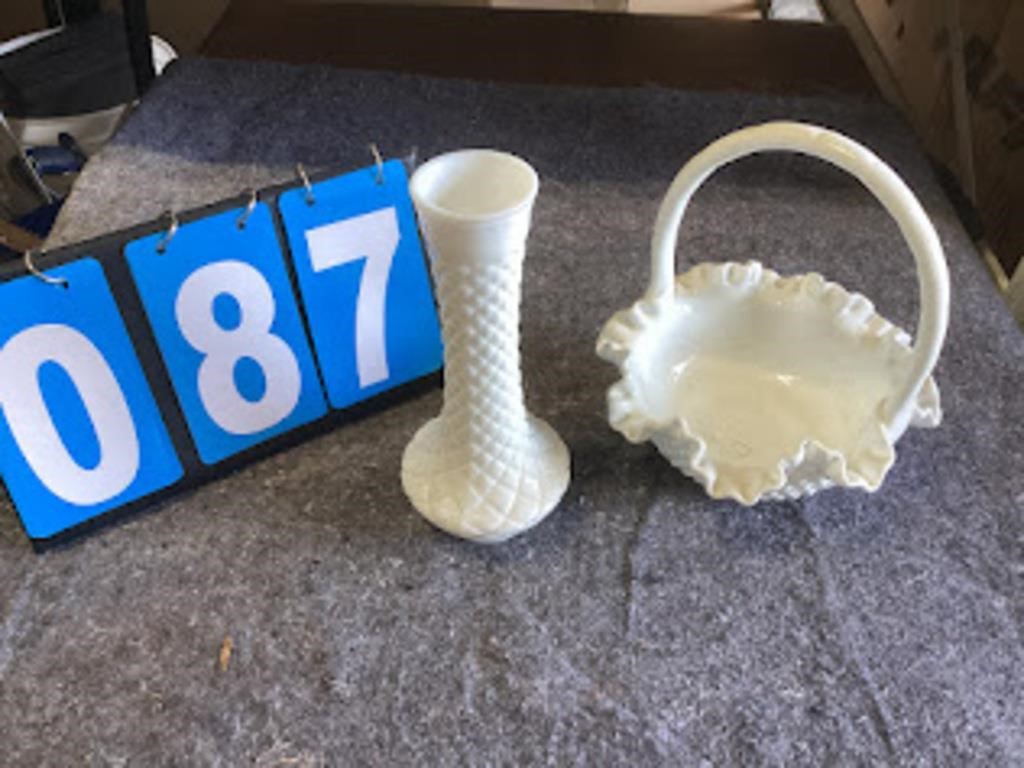 Milk Glass Vase and Basket