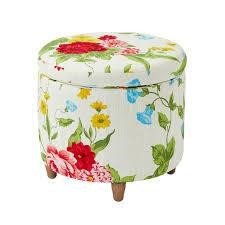 **Pioneer Woman Floral Fabric Ottoman  White**