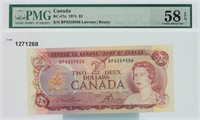 PMG AU 58 Choice 1974 Canada $2 Note