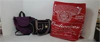 Budweiser cooler bag
Mud purse
Purple backpack