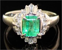 Platinum 1.35 ct Natural Emerald & Diamond Ring