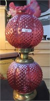 Fenton GWTW lamp-cranberry opal Hobnail