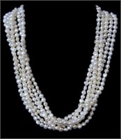 6 Strand pearl necklace 14kt Gold Clasp w diamonds