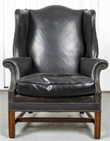 Georgian Chippendale Style Leather Wing Armchair