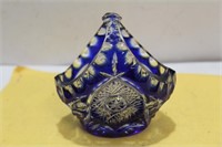 A Cobalt Blue Cut Glass Basket