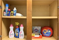 Laundry Cabinet Contents - Tide, Bounce & Clorox